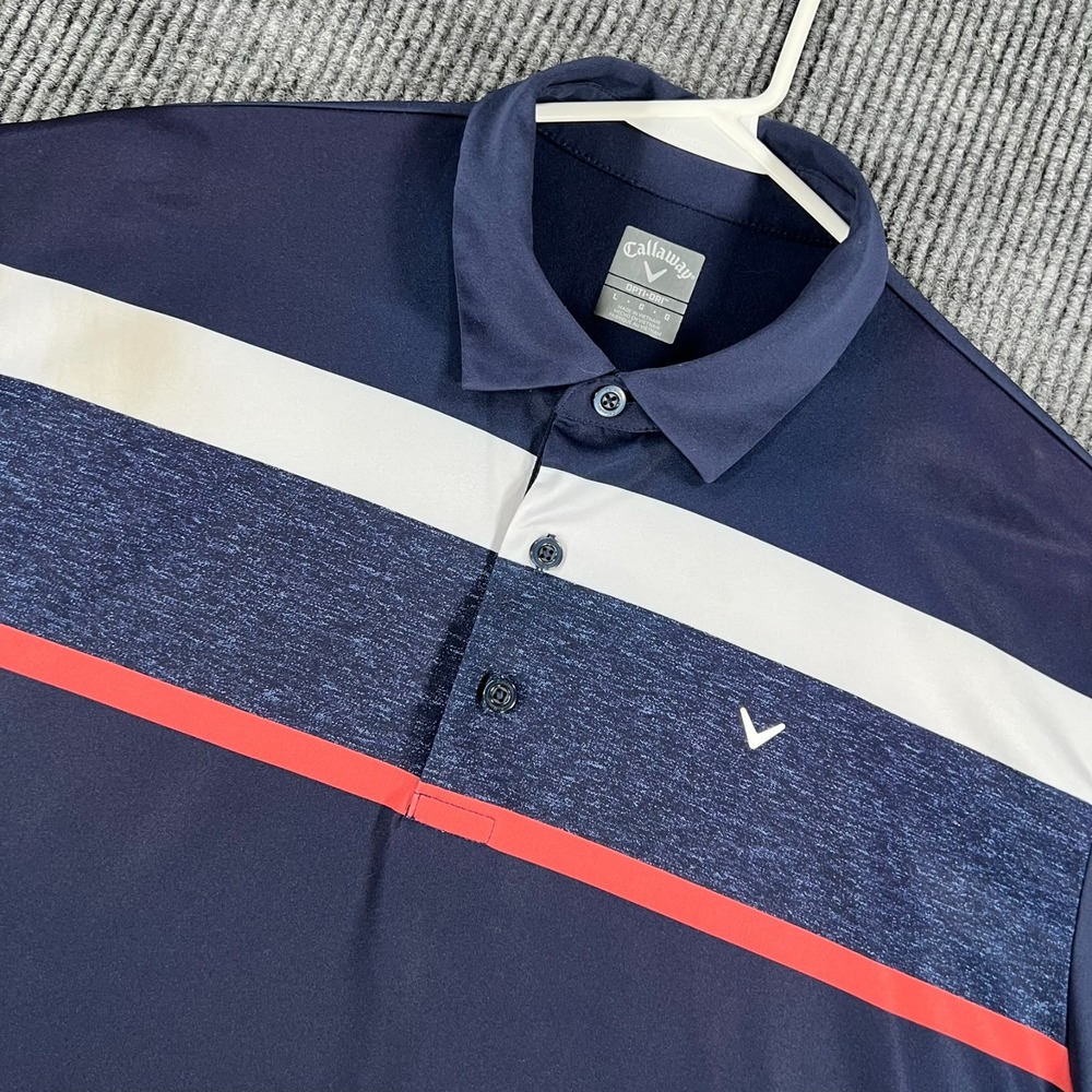 Callaway Polo Shirt Mens Large Blue Striped Short Sleeve Golf Performance